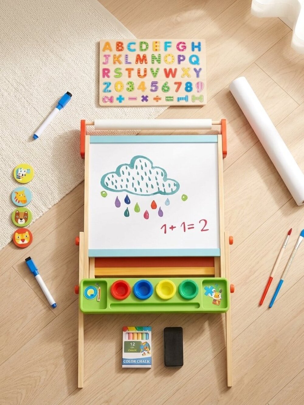 Large Magnetic Drawing Board, Montessori Double-Sided Easel Toy - Picture 2 of 14